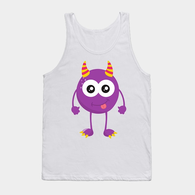 Cute Monster, Purple Monster, Funny Monster, Horns Tank Top by Jelena Dunčević